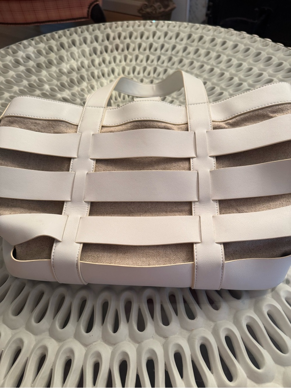 French Connection White Woven Strap Tote